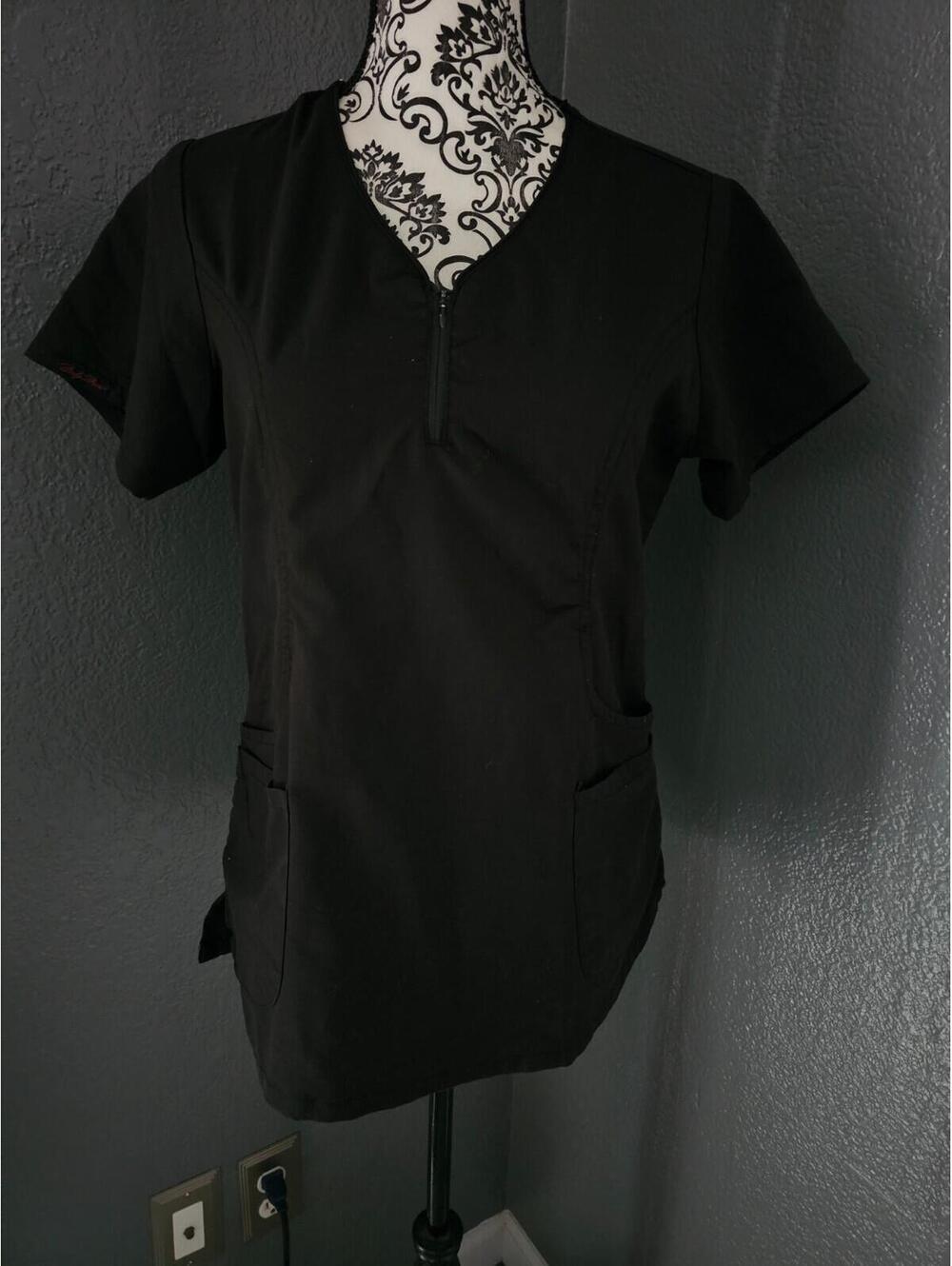 Women's Marilyn Monroe Scrub Top Blouse Medical Sz Small Black Pockets MediChic
